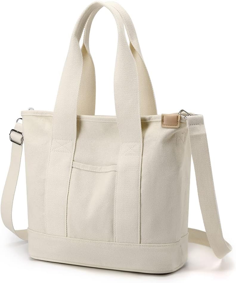 Retro Canvas Mini Tote Bag with Zipper for Women | Crossbody Purse Handbag