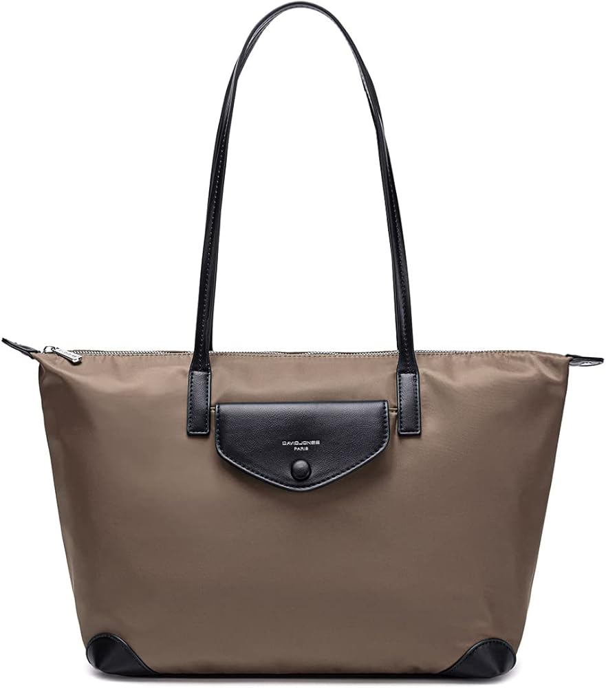 David Jones - Ladies Handbag Nylon - Tote Shopper Waterproof - Shoulder Bag Crossbody Bag - Carrying Bag Large Capacity - Elegant Fashion Travel Work Casual, Taupe brown, classic