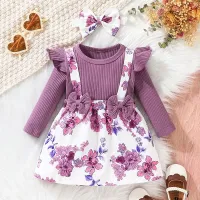 Dress For Kids 3 Months - 3 Years old Birthday Korean Style Long Sleeve Cute Floral Princess Formal Dresses Ootd For Baby Girl