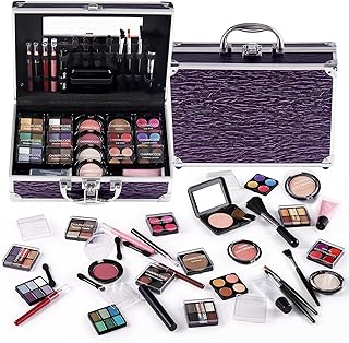 Makeup Kit for Teen Girls & Women Full Kit, Beauty Train Case with Starter Cosmetic Set, Make Up Valentine's Day Gift Box with Eyeshadow,Lipgloss,Highlighter,Blush,Lip&Eye Pencils,Brush & More(Purple)