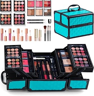 Color Nymph All In One Makeup Kit Comestics Gifts for Girls Teens, Travel Makeup Set 4 Trays Train Case for Beginner Includes Eyeshadow Highlighter Lipgloss Blush Concealer Brush Eyeliner Lipbalm