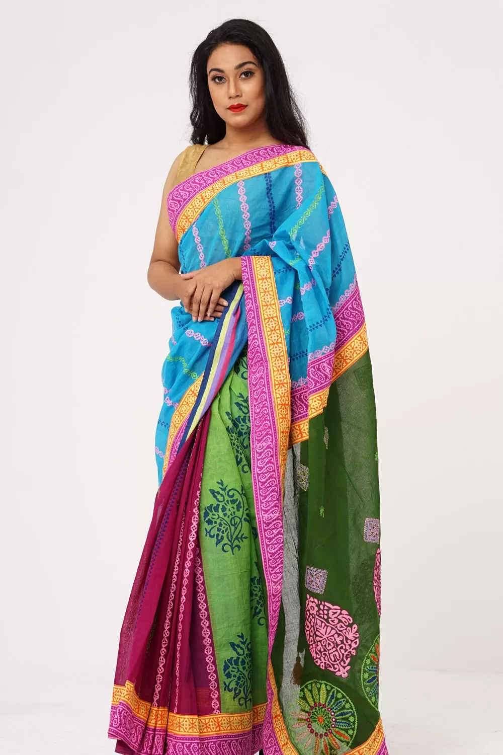 Hand Embroidered Half Silk Saree