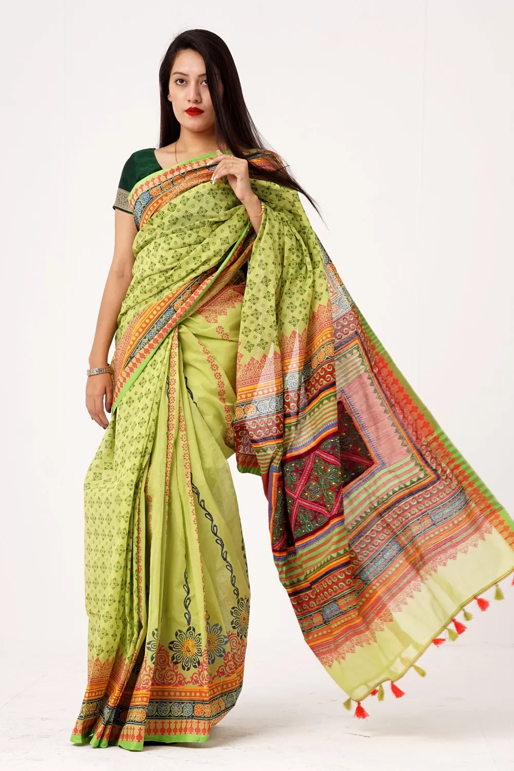 Hand Embroidered Half Silk Saree