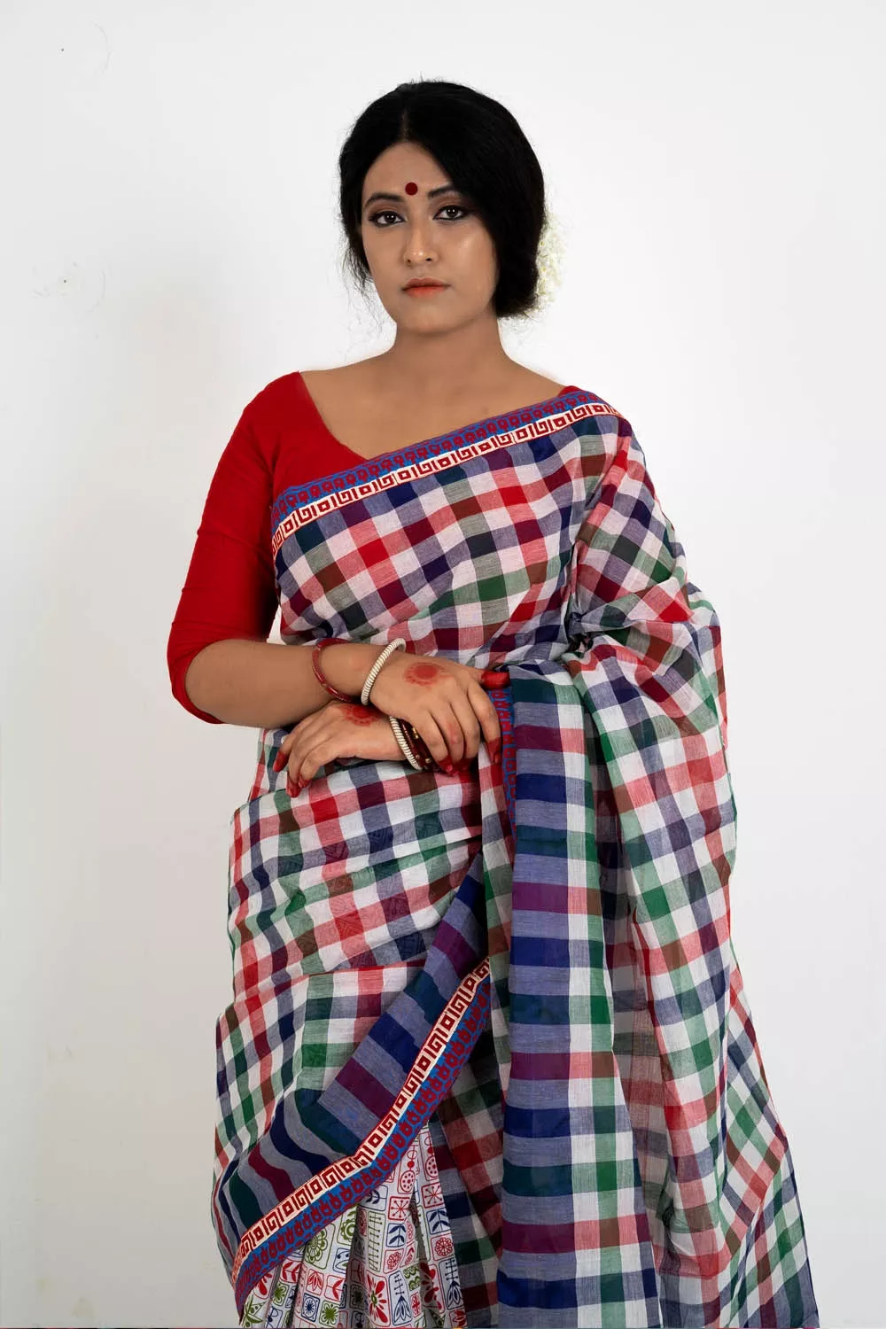 Block Printed Half Silk Saree