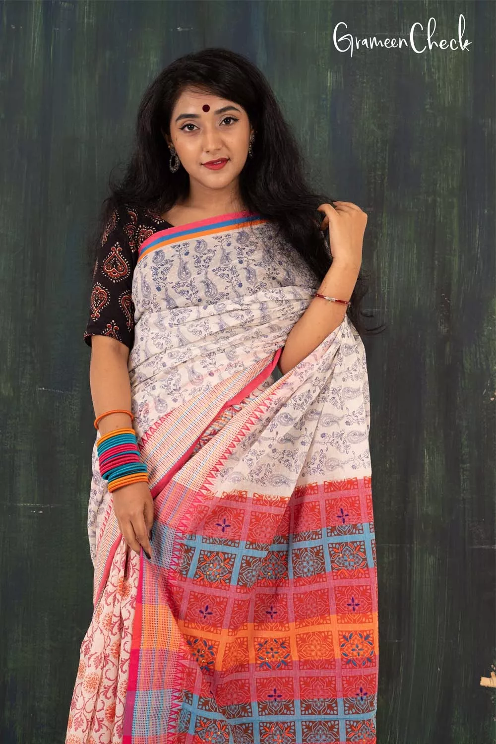 Screen Printed Half Silk Saree