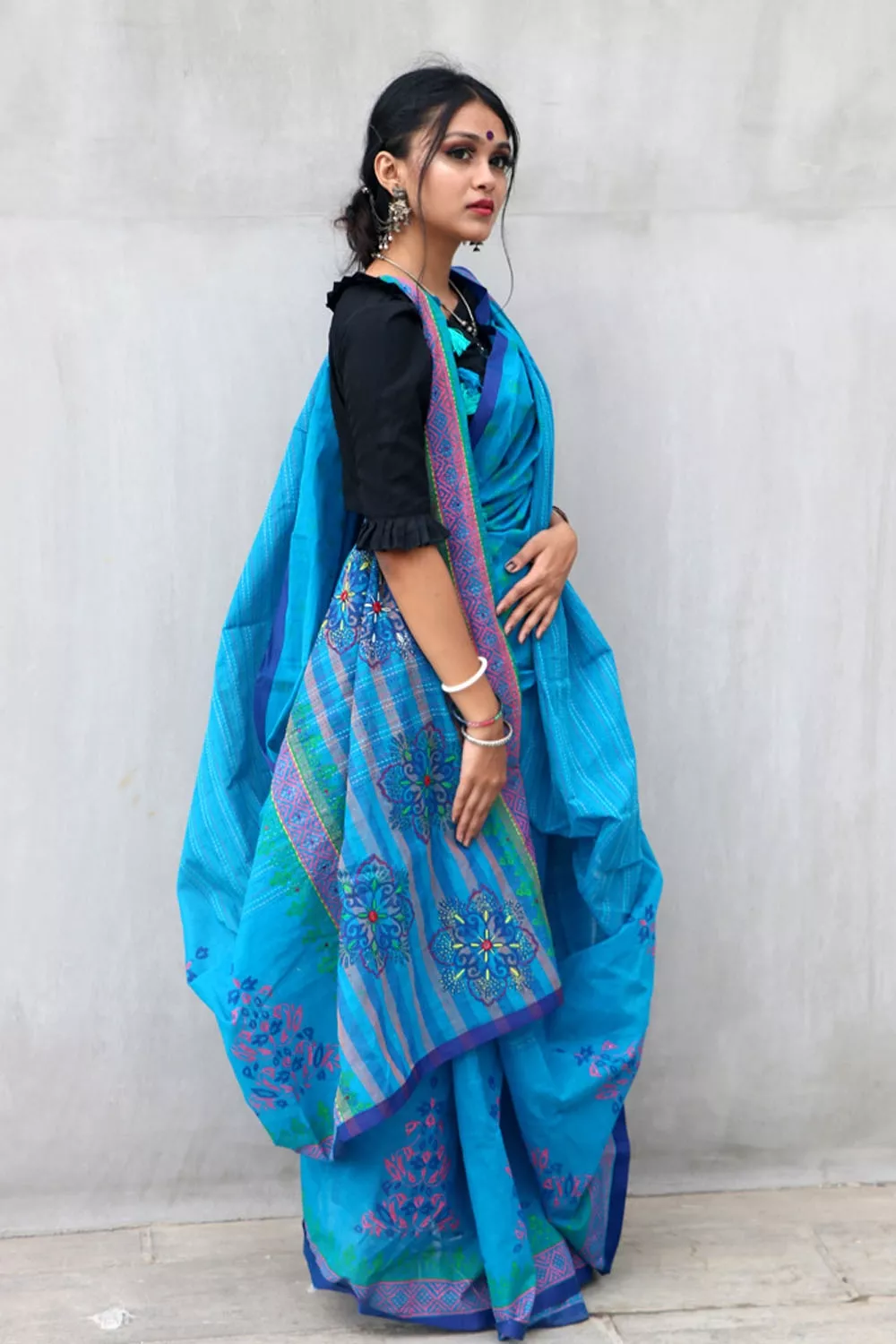 Hand Embroidered Half Silk Saree