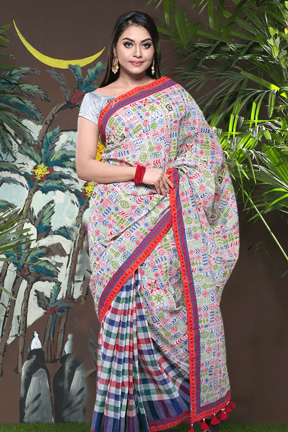 Screen Printed Half Silk Saree