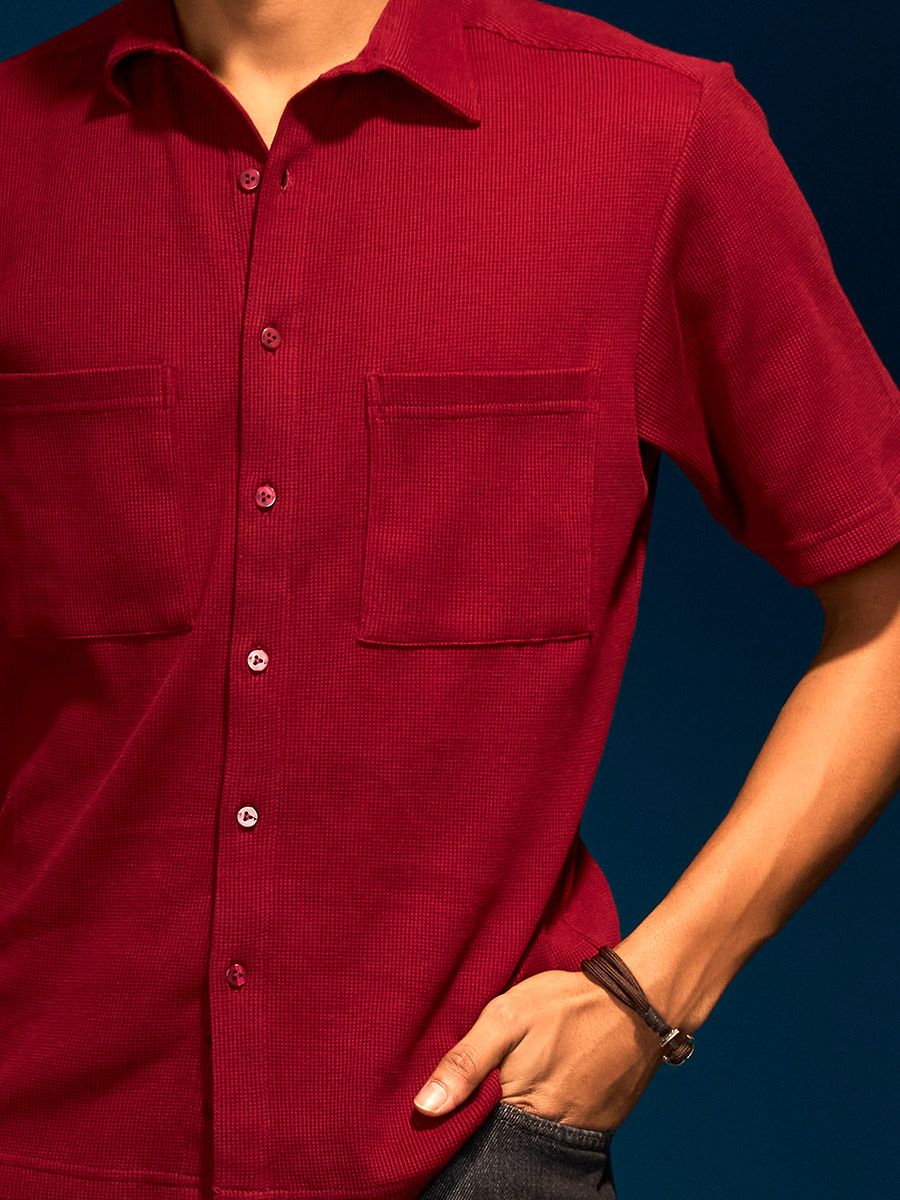 Half sleeve waffle polo shirt