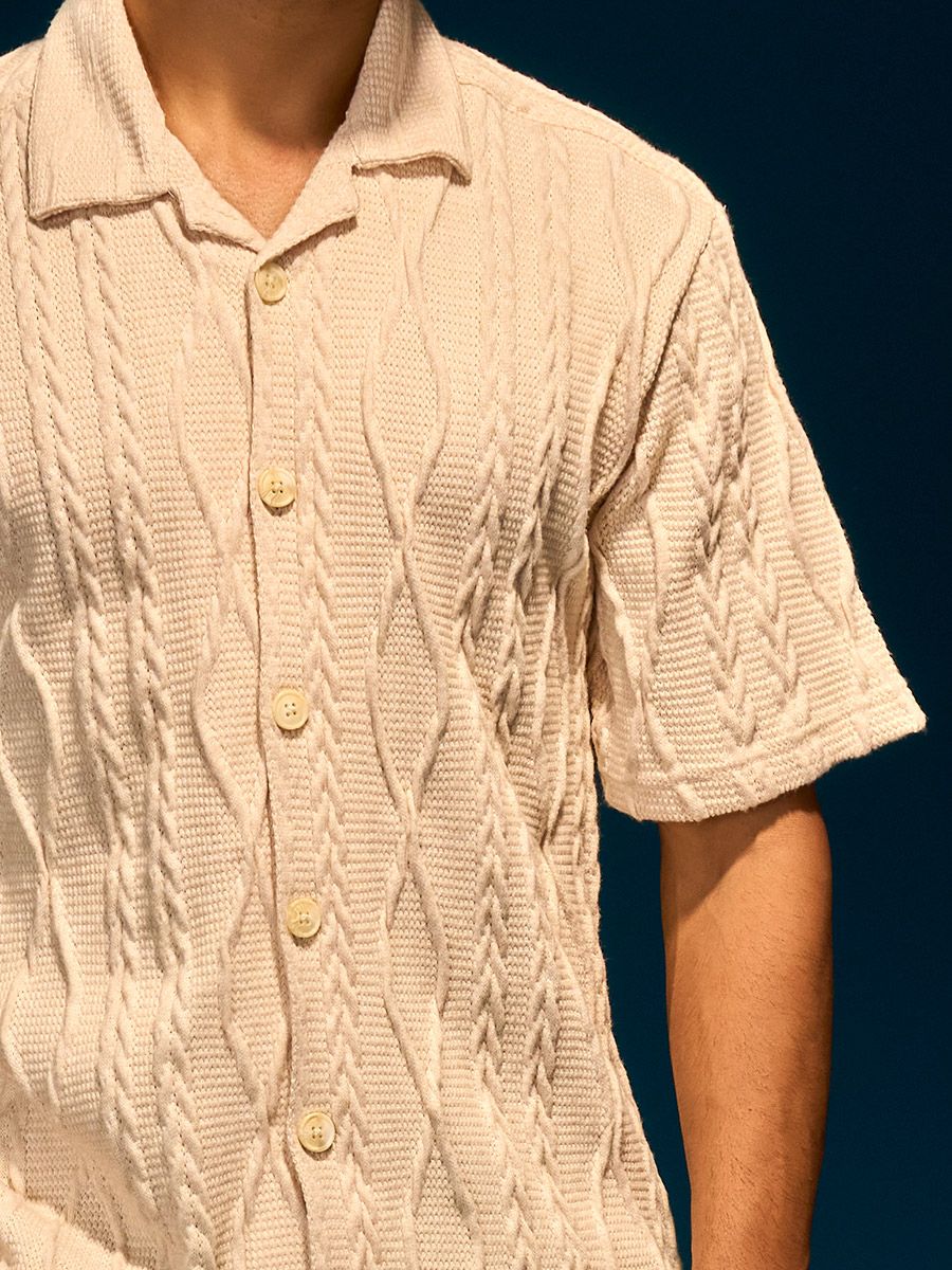 Open collared short sleeve knit shirt