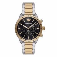 Emporio Armani Chronograph Two Tone Black Dial Men's Watch